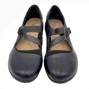 Clarks Collection Black Leather Mary Jane Shoes Roseville Comfort Women 8.5M